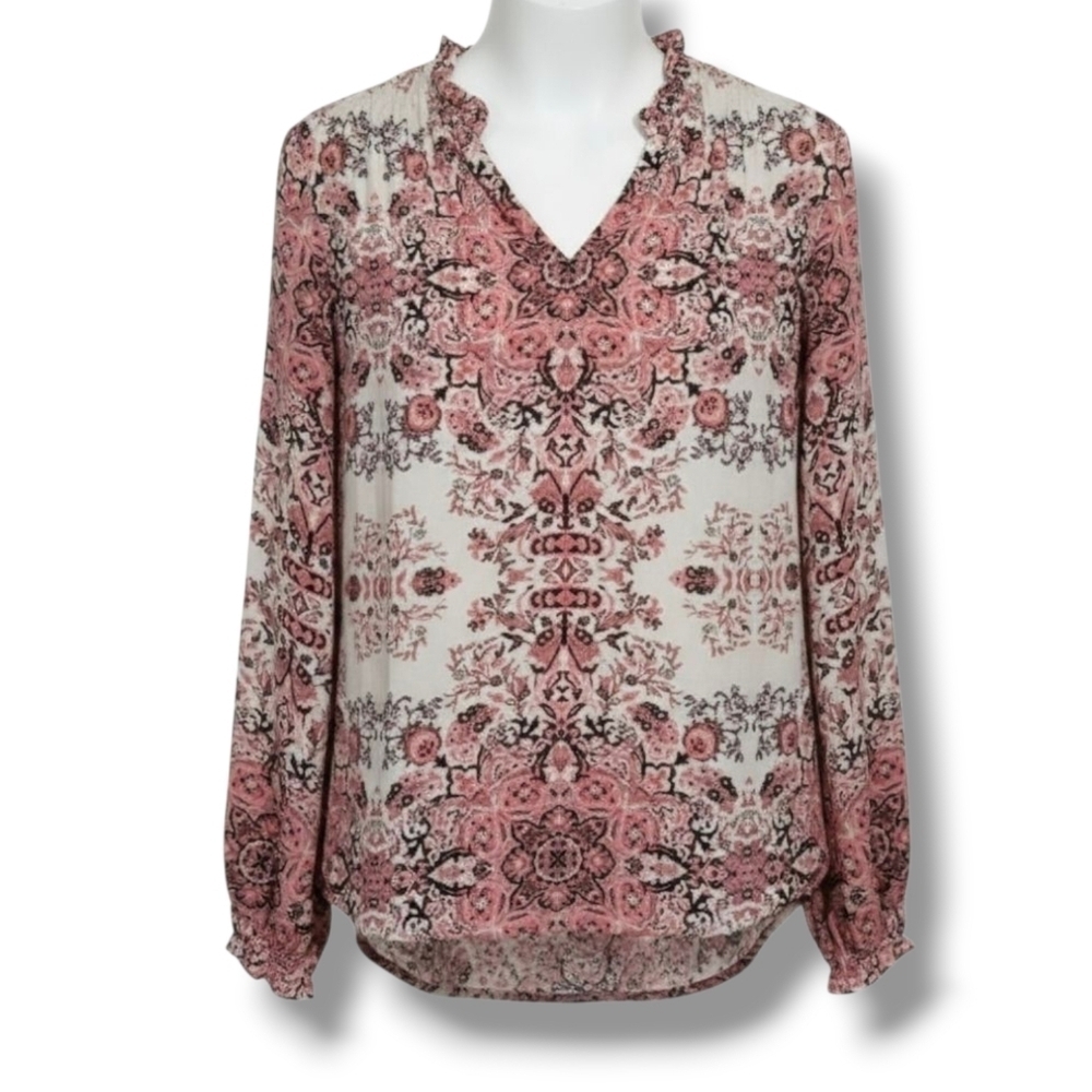 Paraphrase Women’s Pink Multicolor Floral Long Sleeve Blouse – Size Small